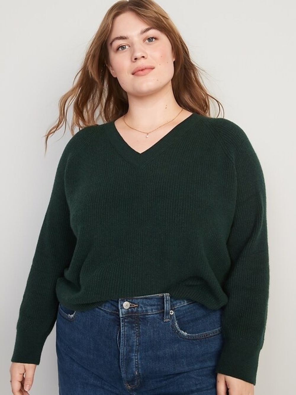 Old Navy Women’s Plus Size 4X V-Neck Shaker Stitch Sweater Dark Bottle Green Rib